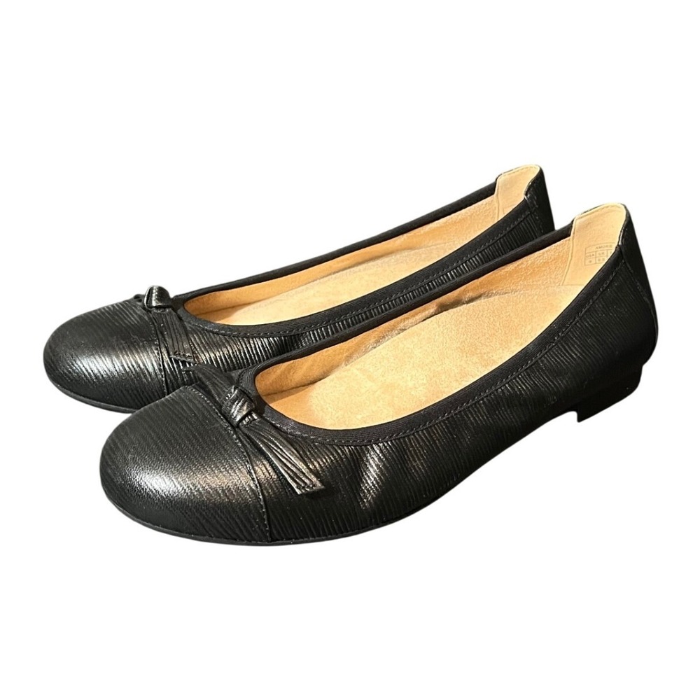 Vionic Amorie Ballet Flats Womens 9 Wide Black Textured Bow Slip On Shoes
